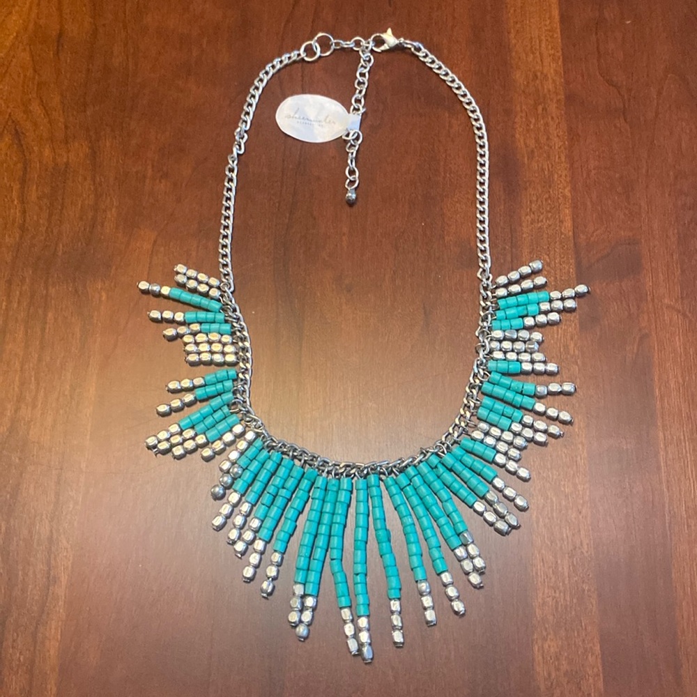 Turquoise and Silver costume necklace. 21”. NWT